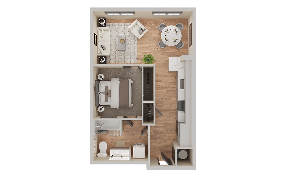 A1 - Studio floorplan layout with 1 bathroom and 660 - 742 square feet (3D) A1 - Studio floorplan layout with 1 bathroom and 660 - 742 square feet (3D)