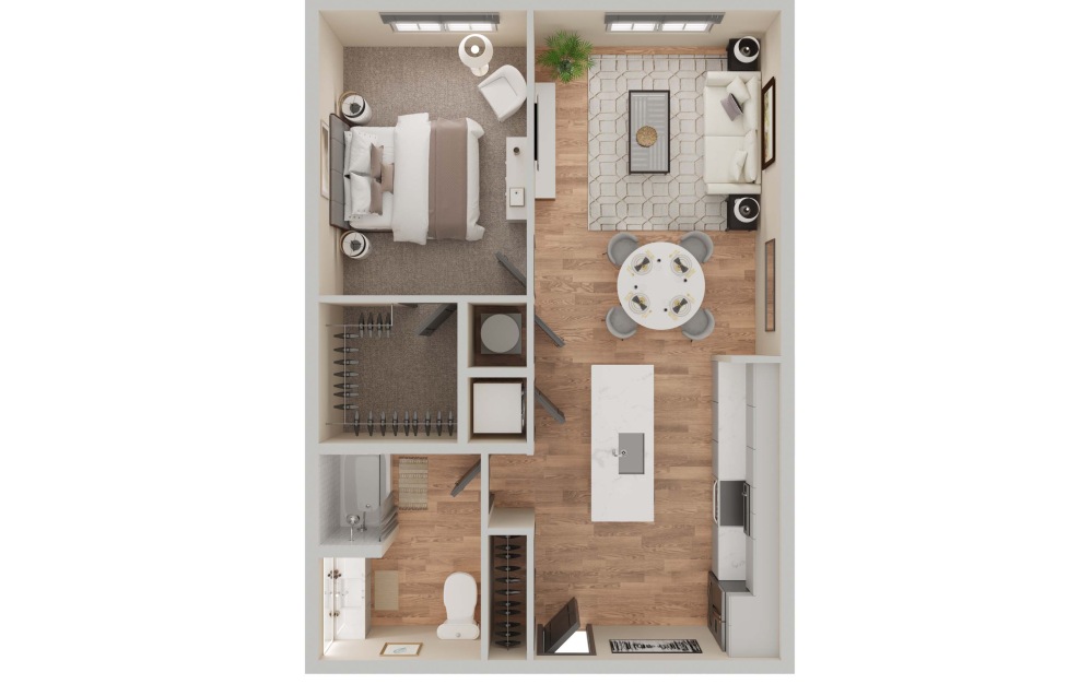 A3A - 1 bedroom floorplan layout with 1 bathroom and 756 square feet (3D) A3A - 1 bedroom floorplan layout with 1 bathroom and 756 square feet (3D)
