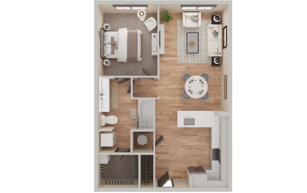 A2 - 1 bedroom floorplan layout with 1 bathroom and 756 - 804 square feet (3D) A2 - 1 bedroom floorplan layout with 1 bathroom and 756 - 804 square feet (3D)