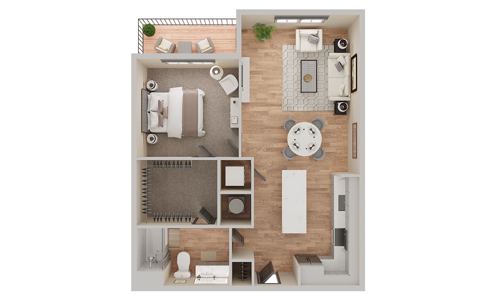 A4 - 1 bedroom floorplan layout with 1 bathroom and 775 square feet (3D)