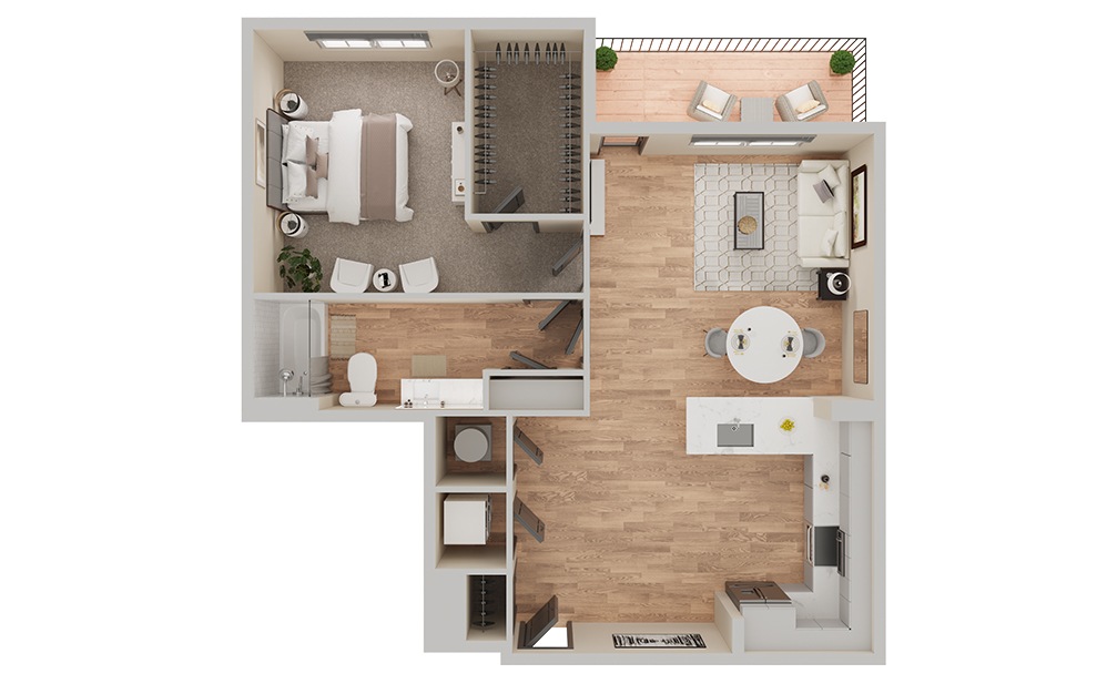 A5 - 1 bedroom floorplan layout with 1 bathroom and 816 square feet (3D) A5 - 1 bedroom floorplan layout with 1 bathroom and 816 square feet (3D)