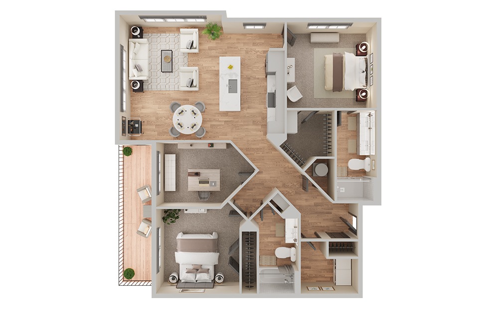 B4D - 2 bedroom floorplan layout with 2 bathrooms and 1279 square feet (3D) B4D - 2 bedroom floorplan layout with 2 bathrooms and 1279 square feet (3D)