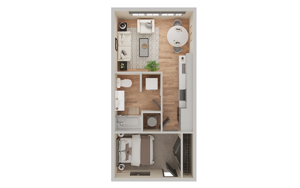 S1 - Studio floorplan layout with 1 bathroom and 507 - 618 square feet (3D) S1 - Studio floorplan layout with 1 bathroom and 507 - 618 square feet (3D)